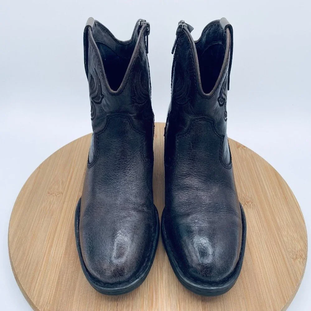 Born Cowboy Boots Womens Size 7.5 Brown Leather Western Ankle Booties Zip - Picture 2 of 11